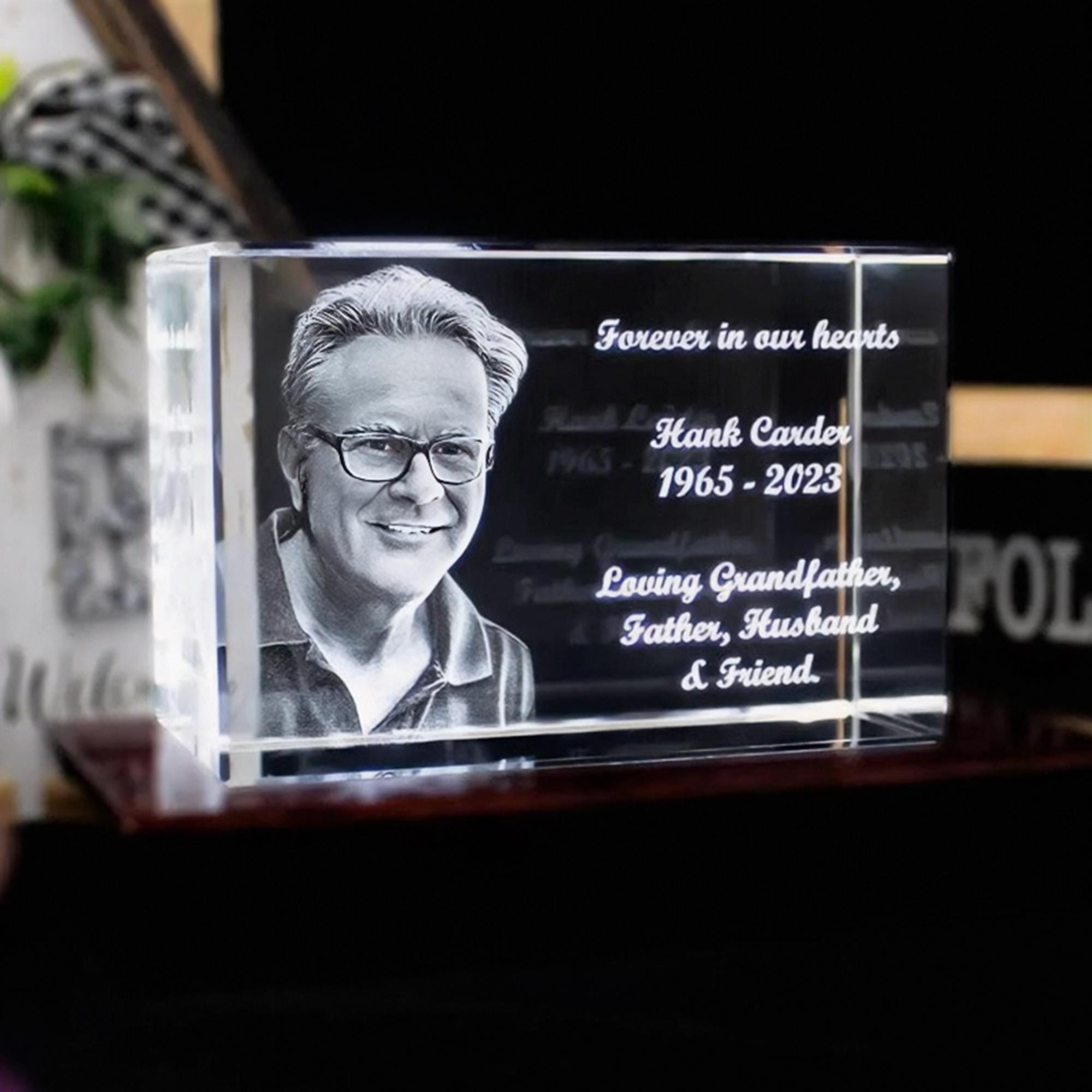 In Loving Memory of Dad, 3D Photo Crystal Memorial Gift, Personalized Sympathy Bereavement Keepsake