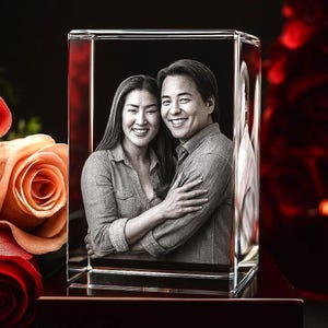 Personalized 3D Photo Crystal, Custom Anniversary Gift, 4K HD Laser Etched, Tabletop Decor, Gift for Couple | 3D Photo Crystal Rectangle