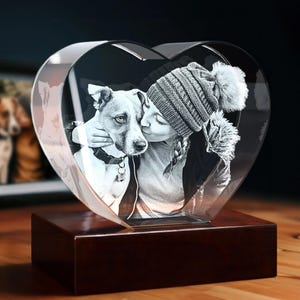 Pet Mom Custom Photo Gift, Personalized Pet Portrait, Christmas Decor Gift, Dog Lover, Custom Keepsake Gift Idea | 3D Photo Crystal Heart