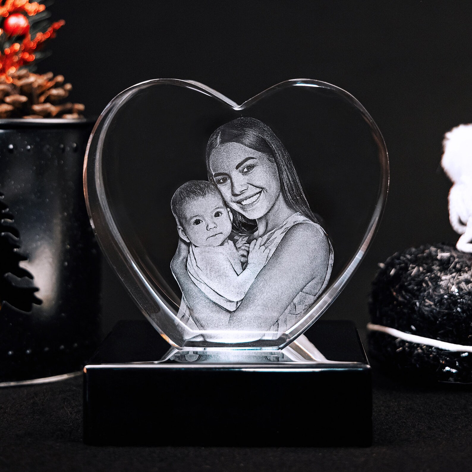 3D Photo Crystal Heart Personalized Gift Custom Engraved Etsy