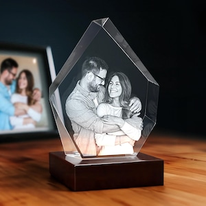 Personalized 3D Crystal Photo, Valentines Day Gift, 3rd Anniversary, Custom Couple Portrait, Special Occasions | 3D Photo Crystal Prestige