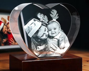 Cuore di cristallo 3D personalizzato, regalo per la festa della mamma, ricordo di famiglia, decorazione da tavolo.
