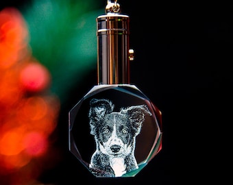 Personalized Laser Etched Photo Crystal Keychain, Pet Memorial Gift