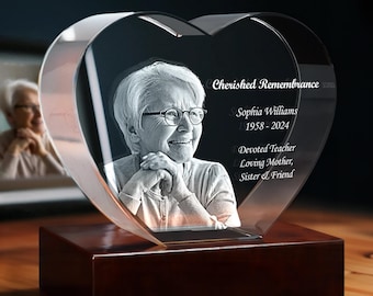 Sympathy Gift for Loss of Loved One, Personalized 3D Photo Crystal, Memorial Keepsake