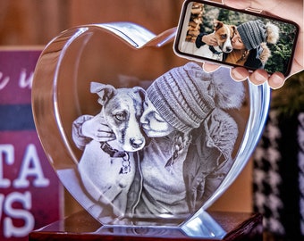 3D Laser Gifts® Pet Mom Custom Gift, Personalized Laser Engraving, Christmas Tabletop Decor, Dog Lovers Memorial | 3D Photo Crystal Love