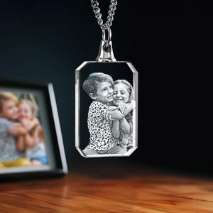 Personalized Photo Necklace, Custom Gift for Him/Her, Pet Memorial Charm, Birthday Gift, Laser Etched Print | Photo Crystal Necklace