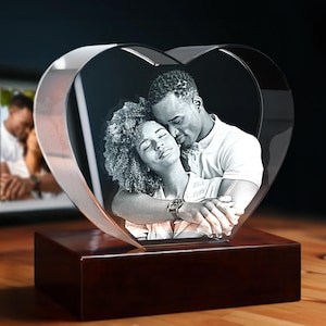 Personalized 3D Photo Glass, Custom Engraving, Christmas Gift, Tabletop Decor, Hologram Picture, Couple Gift | 3D Photo Crystal Heart