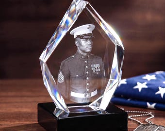 Regalo de despliegue para soldado, foto personalizada en cristal 3D, recuerdo militar grabado con láser.