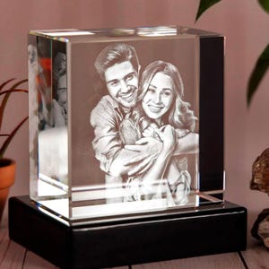 Personalized 3D Crystal Photo, Custom Anniversary Gift, 4K HD Engraved, Gift for Boyfriend, Living Room Decor | 3D Photo Crystal Square