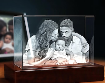 Regalo para padres primerizos, cristal fotográfico 3D personalizado, recuerdo de la primera Navidad para una familia de tres