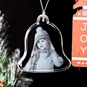 Aangepaste fotoornamenten, gepersonaliseerd lasergegraveerd kristal, familieportret vakantie, kerstcadeaus met foto | Fotokristallen ornament