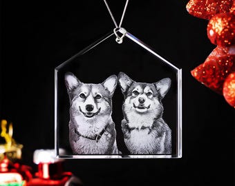 Gepersonaliseerd kristalornament huisdierfoto, gedenkteken hond kat, kerstcadeau