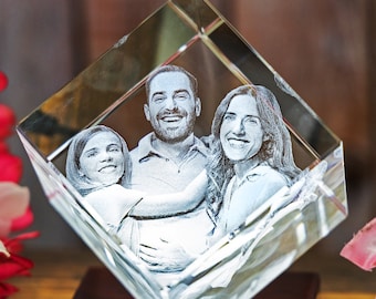 Vatertagsgeschenk von Kindern: Personalisierter 3D-Fotokristall, Familienporträt als Erinnerungsstück für Papa