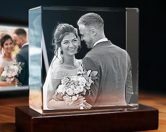 Regalo de boda de los padres, foto personalizada en cristal 3D, recuerdo grabado de la pareja