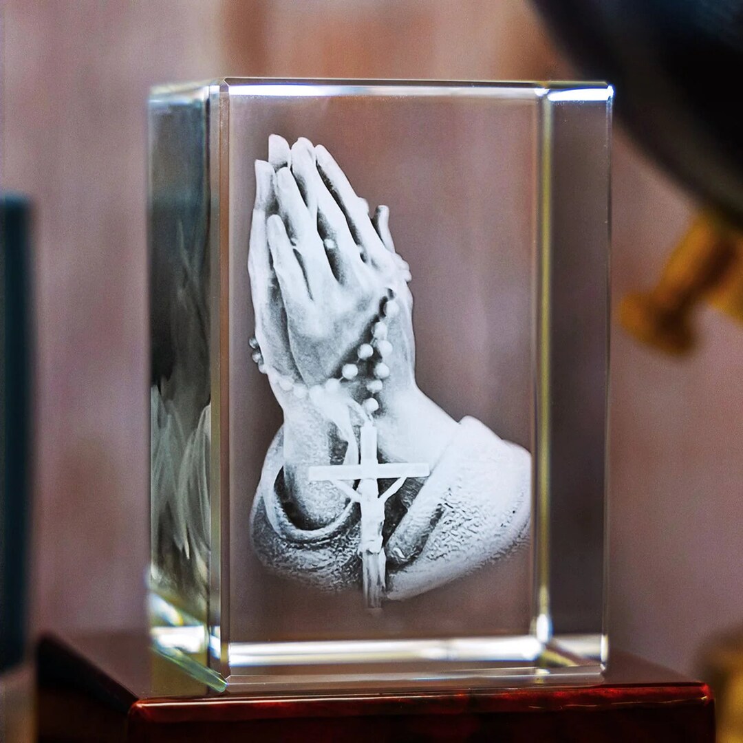 Original 3d Crystal Puzzle Praying Hands Instructions Praying Hands 3D Photo Crystal, Religious Pray, 3D Engraved Art