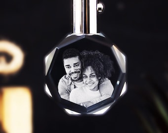 Anniversary Keychain for Boyfriend, Personalized Couple Photo Crystal Keyring with LED, Valentines Gift