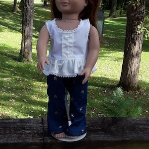 Jeans with gold stars and white top fits American Girl dolls