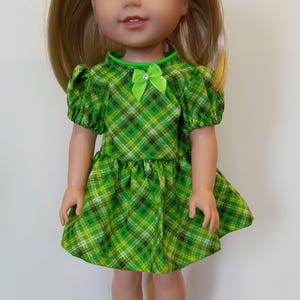green plaid dress and shoes fits the Wellie Wisher doll