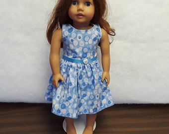 Blue and white sleeveless dress fits American Girl dolls