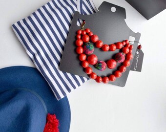 Ukrainian Shawl Beaded Necklace - Boho Textile Jewelry