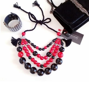 Red Boho Beads Ukrainian necklace with tassels/boho/bohemian style/gift for mom/birthday/Valentine/hippie