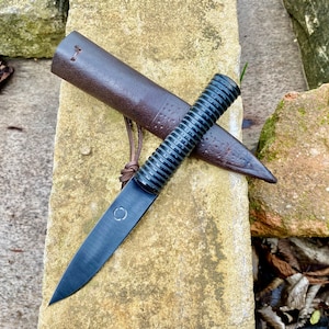 Early Medieval Eating Knife with Horn Ribbed Handle  (12th - 14th Century)