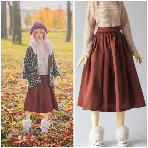 BJD clothes SD reddish brown long skirt autumn / hoodie sweater outfit for smart doll msd 1/3 60cm sd13