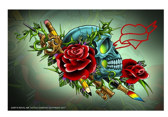Japanese Style Tattoo Flash, 7 Rock N Roll Tattoo Prints
