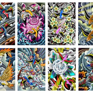 Japanese StyleTattoo Flash Prints Birds, 8 - 11&quot; x 17&quot; prints