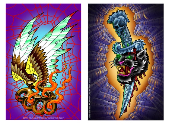 Japanese Style Tattoo Flash, 7 Rock N Roll Tattoo Prints