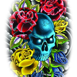 Skull and roses temporary tattoos