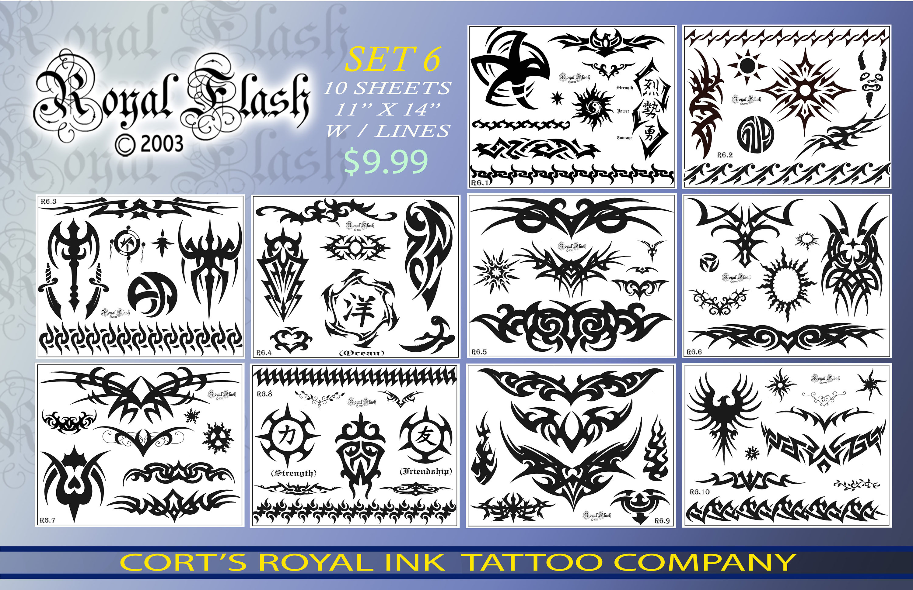 Tattoo Flash SET 6 10 Pages of Laser Printed Flash of Tribal W