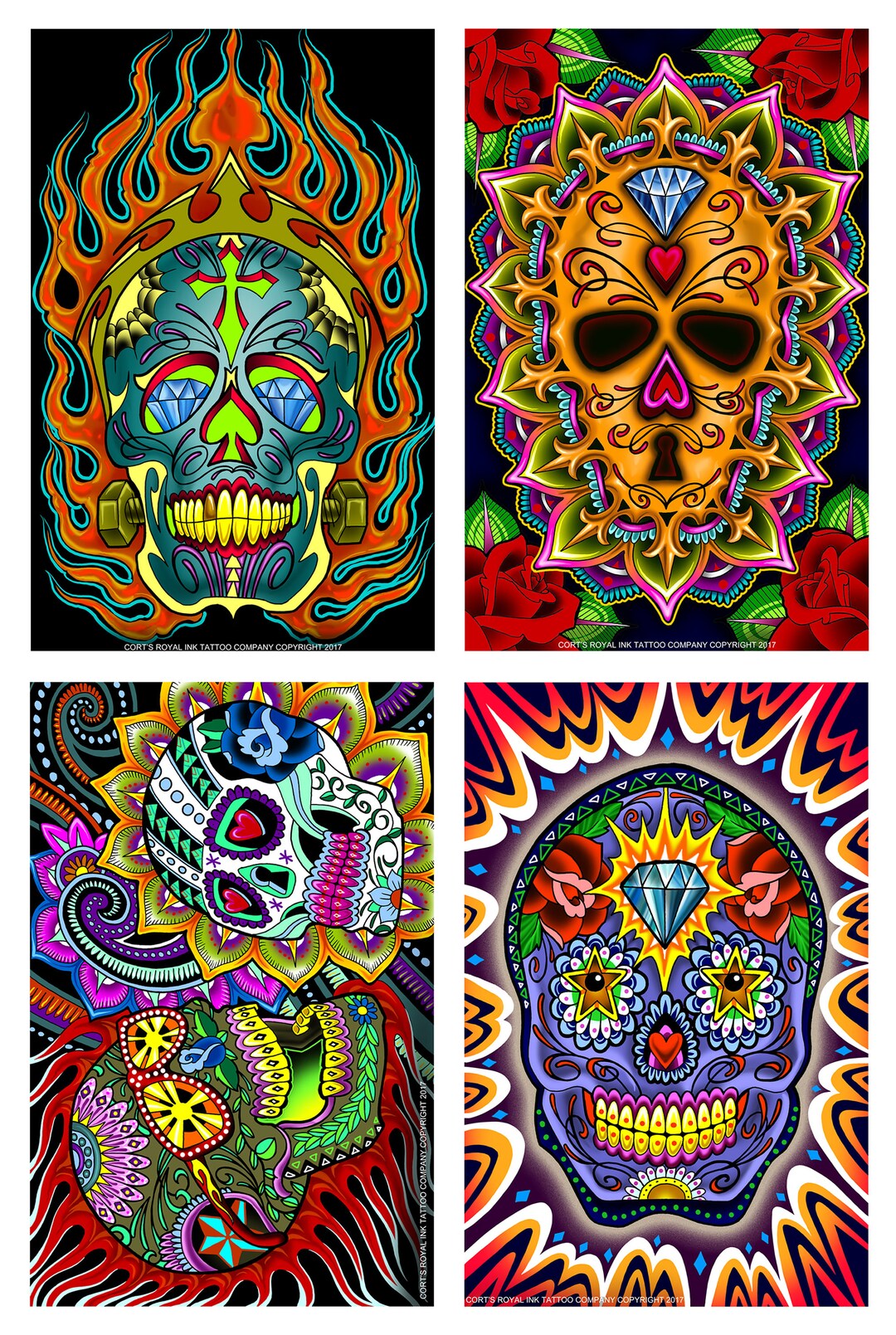 4 Day of the Dead Japanese Style Tattoo Prints 11x17 NEW for - Etsy