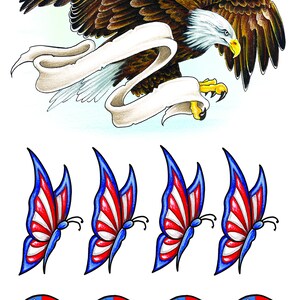 American temporary tattoos, eagle,butterfly,peace signs