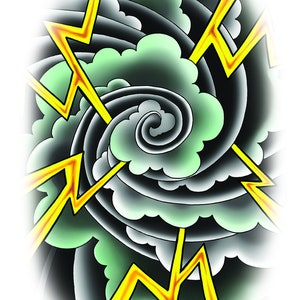 Japanese wind bars and lightning temporary tattoos
