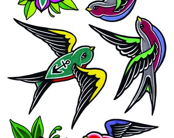 Traditional birds temporary tattoos