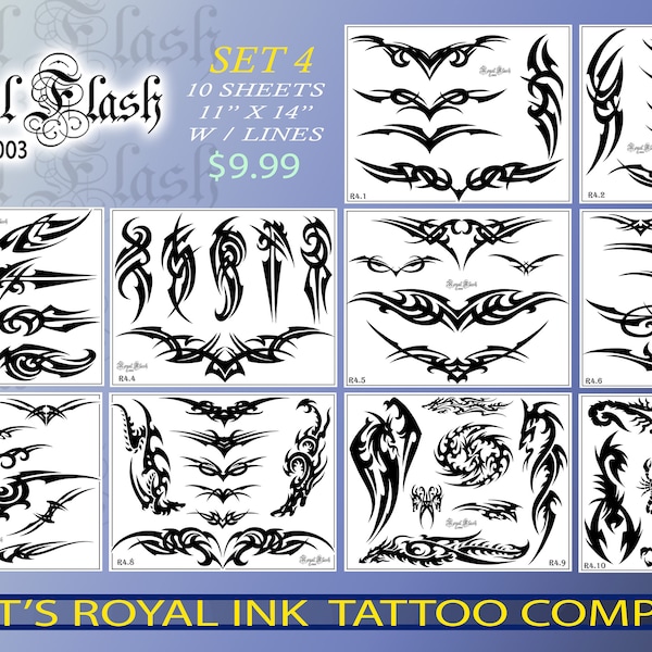 Tattoo Flash SET 4 10 Pages of Laser printed Tribal,tramp stamps w/outlines