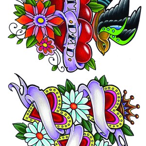 Heart and flower temporary tattoos