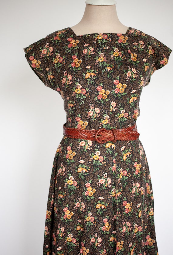 50s/60s brown floral capelette sundress - image 2