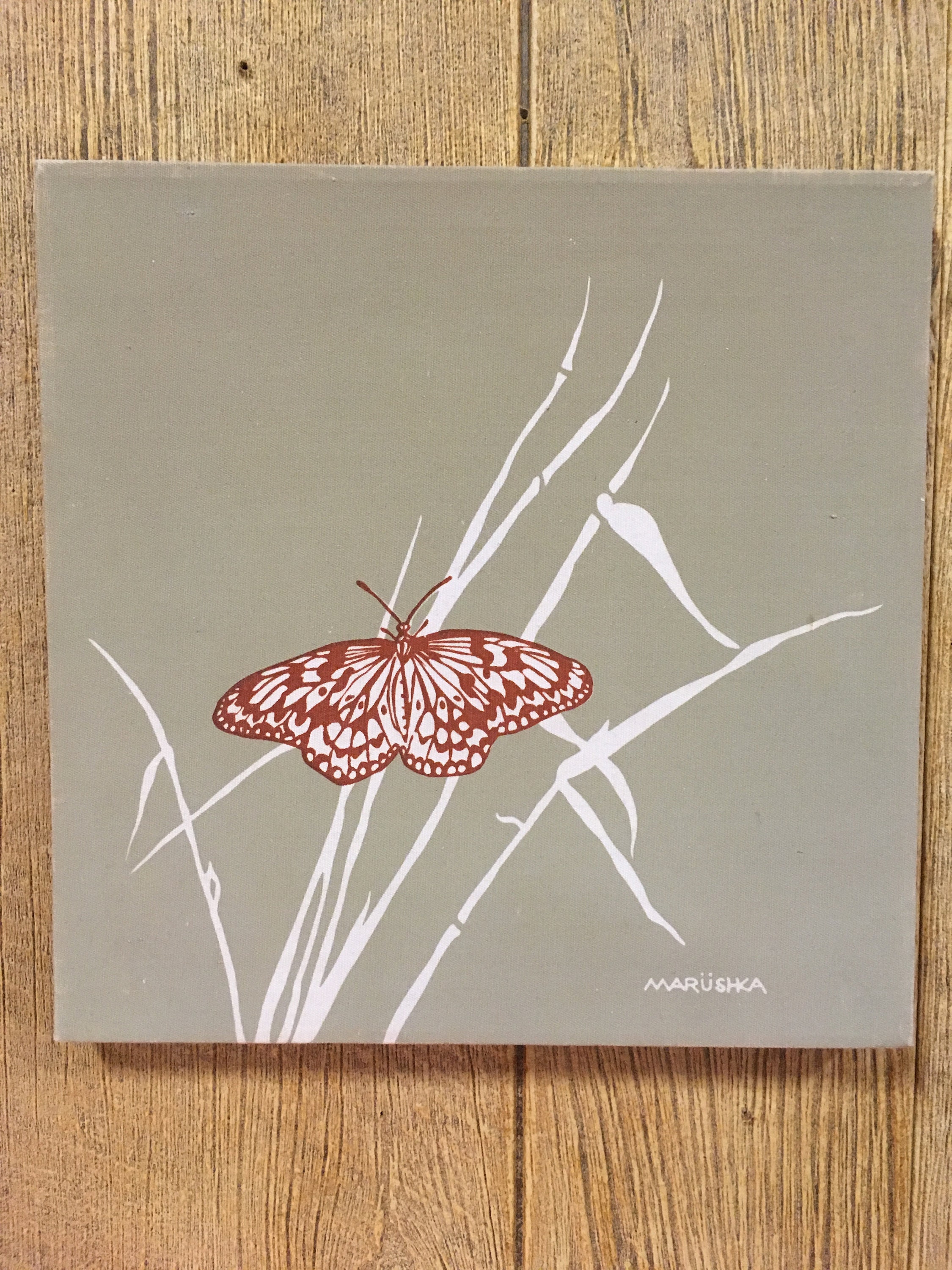 ビンテージ 70's MARUSHKA キャンバススクリーンプリント オウムガイ Vintage Marushka Print Butterfly and Grass - Etsy