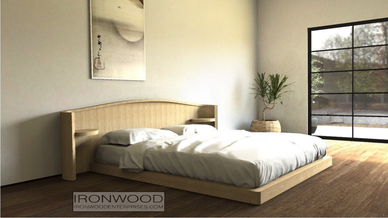 Japanisches Designer Holz Bett Japan Style japanischer Stil Futonbett Buche  hellbraun