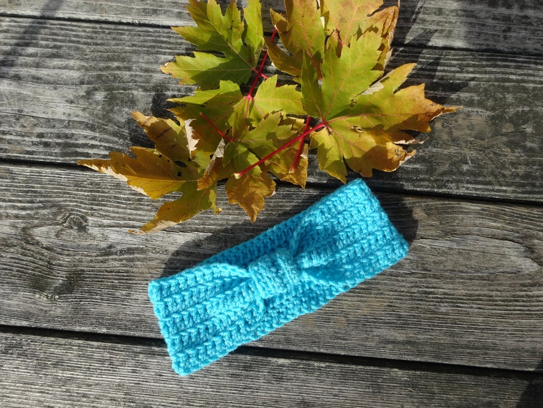 Crocheted Blue Knotted Headband Earwarmer