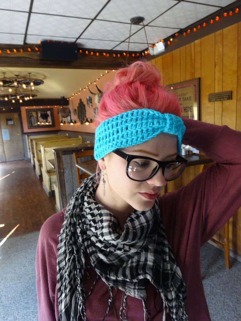 Crocheted Blue Knotted Headband Earwarmer