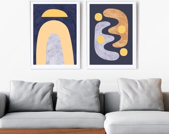 Arte scandinava Set di 2 stampe, stampa d'arte minimalista, stampa artistica astratta, stampa astratta Boho, grande arte astratta, arte della metà del secolo