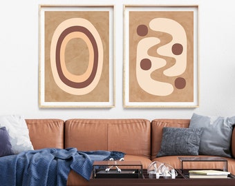 Art scandinave Ensemble de 2 estampes, impression d’art minimaliste, impression d’art abstrait, imprimé abstrait Boho, Grand art abstrait, Art du Milieu du Siècle