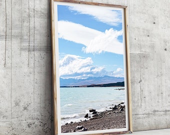 Stampa fotografica sulla spiaggia, Stampa della Nuova èelanda - Moon Beach Lake Tekapo - Beach Art Print, Wall Art, Coastal Art Print, Ocean Print, Photo Print