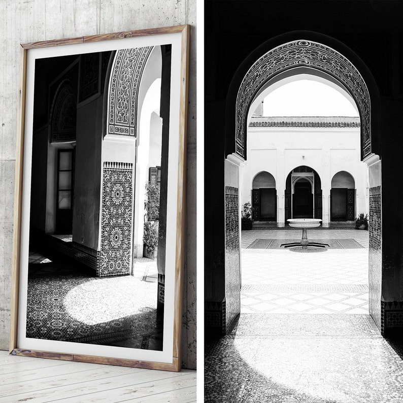 Morocco Art Print Series Photo Print x2, Bahia Palace, Photographic Art, Moroccan Decor, Photo Print, Photographic Print, Black and White image 5