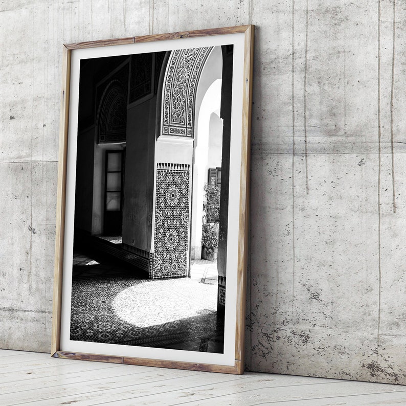 Morocco Art Print Series Photo Print x2, Bahia Palace, Photographic Art, Moroccan Decor, Photo Print, Photographic Print, Black and White image 3