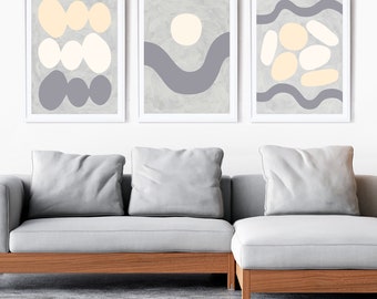 Scandinavian art Set of 3 prints, Minimalist art print, Abstract art print,  Boho abstract print,  Large abstract art, Mid Century art