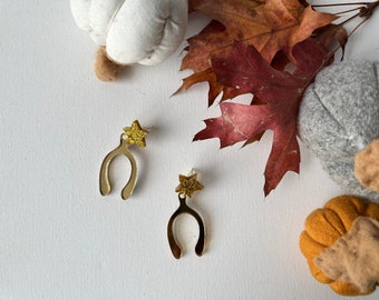Festive Thanksgiving Fall Earrings ••• Gold Mirrored Acetate Laser Cut Wishbone Earrings